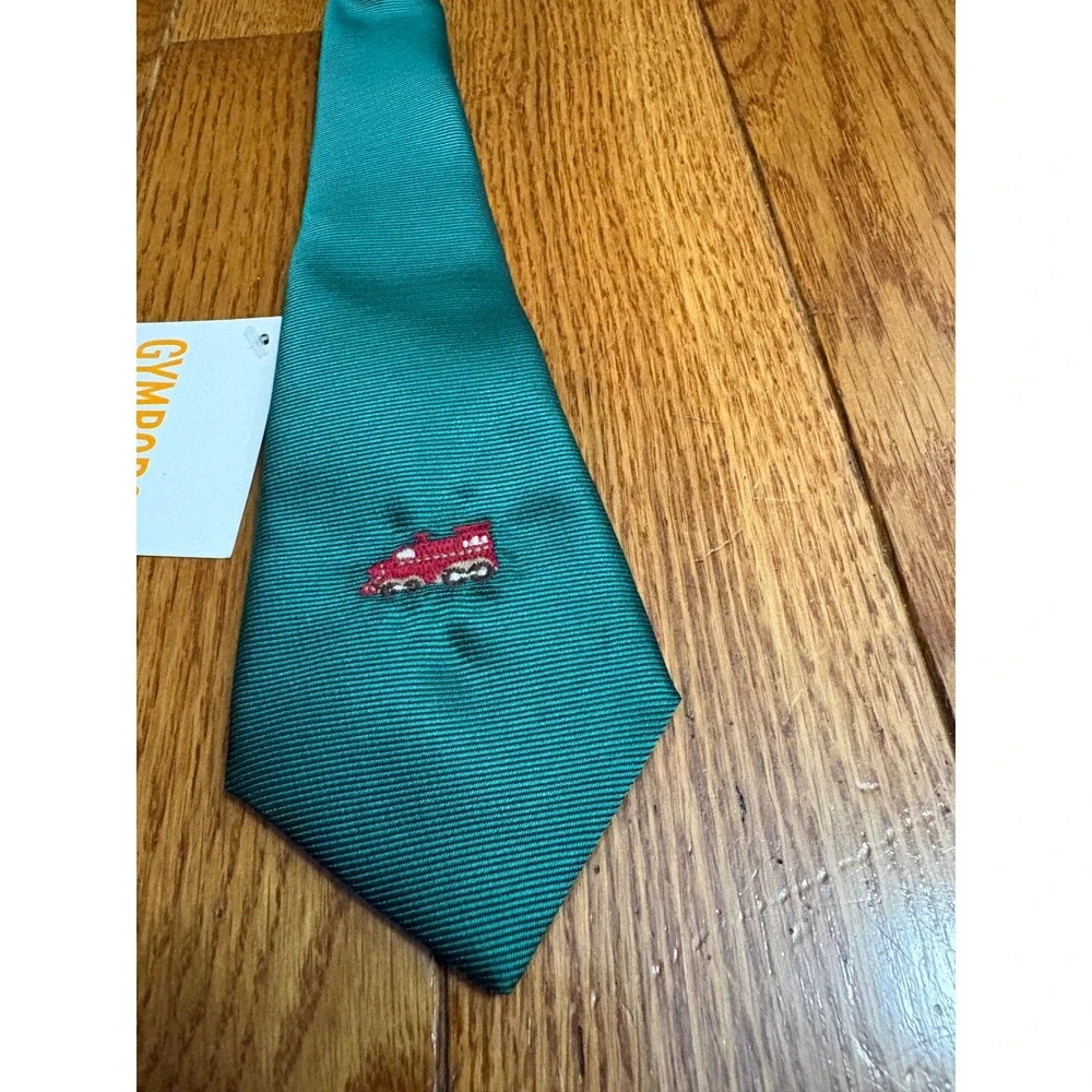 Gymboree Boys Green Train Embroidered Pre-Tied Necktie Adjustable 3 & Up NEW